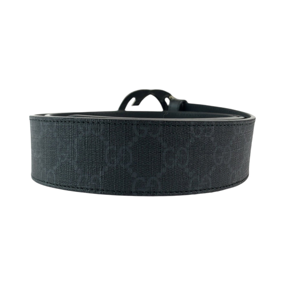 GUCCI belt 490199 GG Supreme Canvas Black SilverMetal Belt buckle Interlocking mens 42 Used Authentic