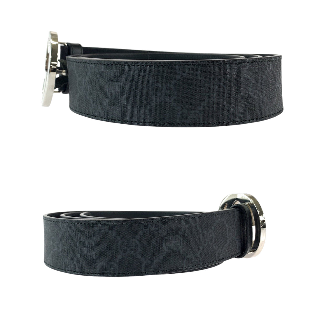 GUCCI belt 490199 GG Supreme Canvas Black SilverMetal Belt buckle Interlocking mens 42 Used Authentic