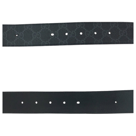 GUCCI belt 490199 GG Supreme Canvas Black SilverMetal Belt buckle Interlocking mens 42 Used Authentic