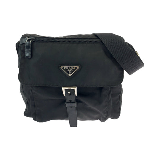 PRADA Shoulder Bag BT8994 Nylon Black SilverMetal Crossbody Shoulder Bag Pochette Test Triangle With logo mens Used Authentic