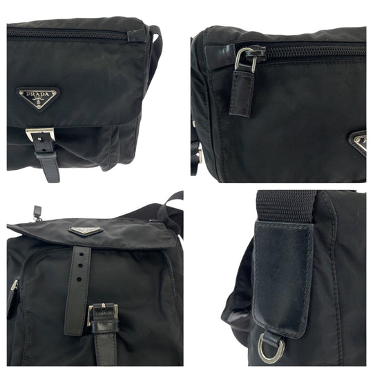 PRADA Shoulder Bag BT8994 Nylon Black SilverMetal Crossbody Shoulder Bag Pochette Test Triangle With logo mens Used Authentic