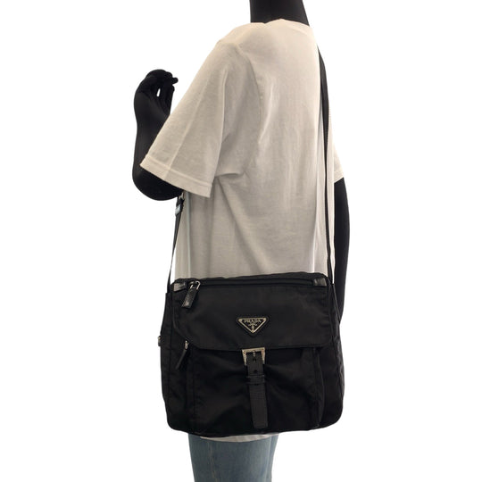PRADA Shoulder Bag BT8994 Nylon Black SilverMetal Crossbody Shoulder Bag Pochette Test Triangle With logo mens Used Authentic