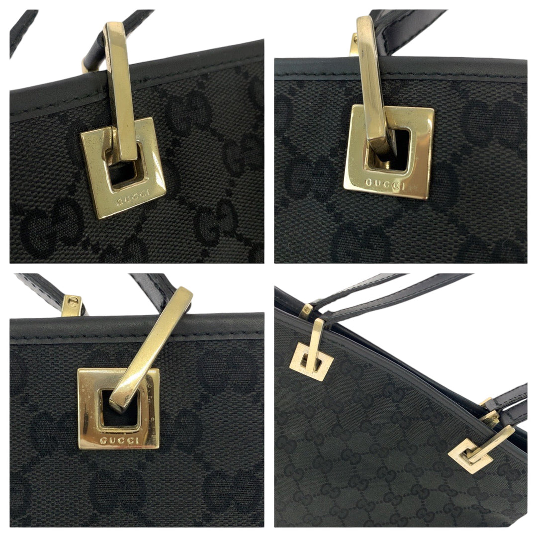 GUCCI Tote Bag 002 1099 GG canvas Black Gold Metal Tote Bag Shoulder Bag Women Used Authentic