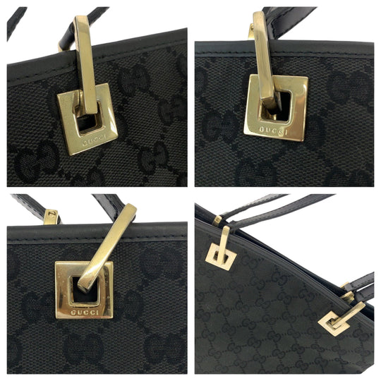 GUCCI Tote Bag 002 1099 GG canvas Black Gold Metal Tote Bag Shoulder Bag Women Used Authentic