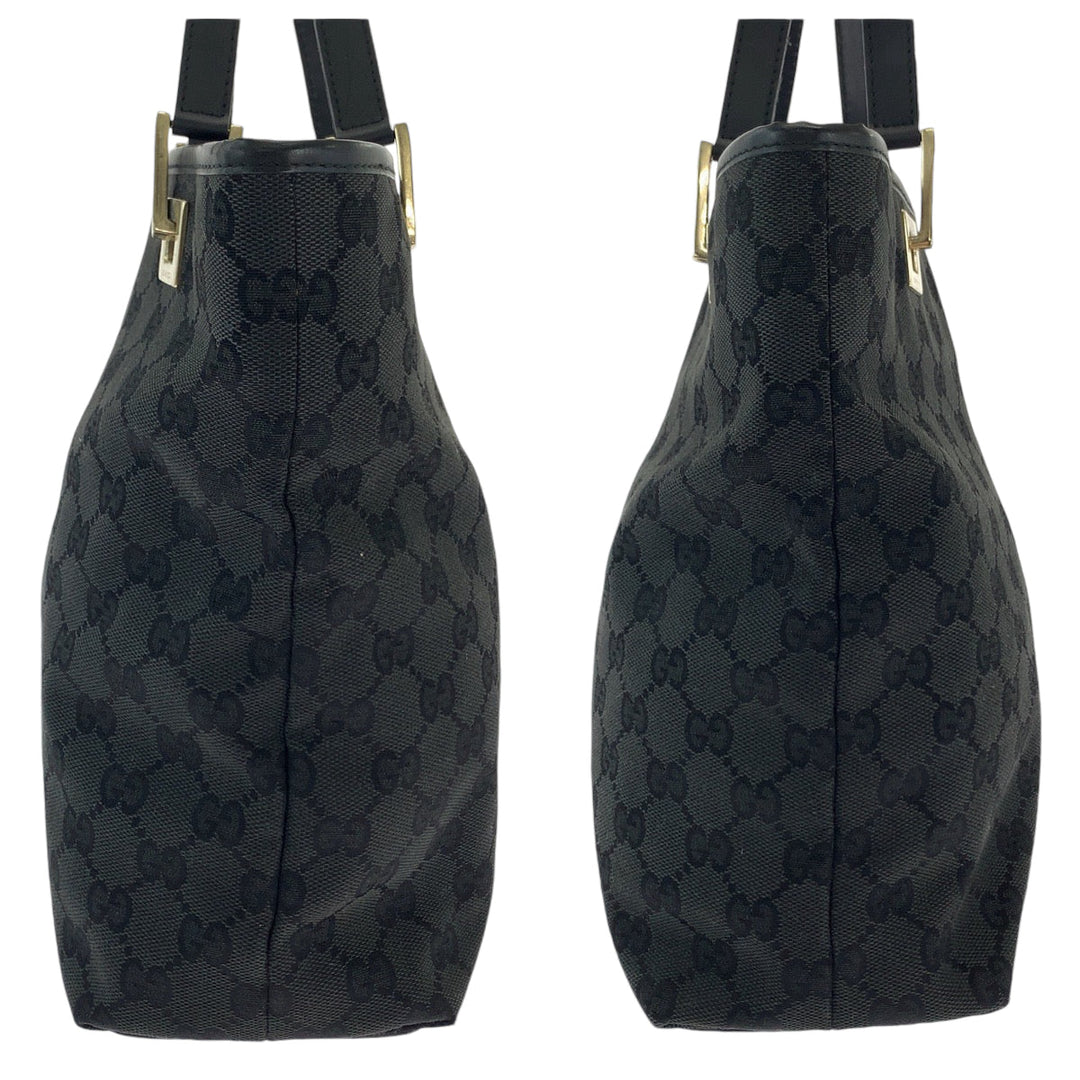 GUCCI Tote Bag 002 1099 GG canvas Black Gold Metal Tote Bag Shoulder Bag Women Used Authentic