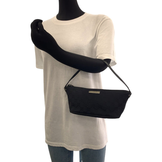GUCCI Handbag 039 1103 GG canvas Black SilverMetal Handbag accessory pouch Women Used Authentic