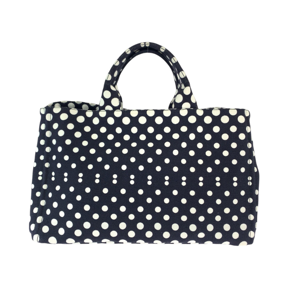 PRADA Tote Bag BN1872 canvas Navy White Gold Metal Canapa Bag Shoulder Bag 2way Canapa Dot Women Used Authentic