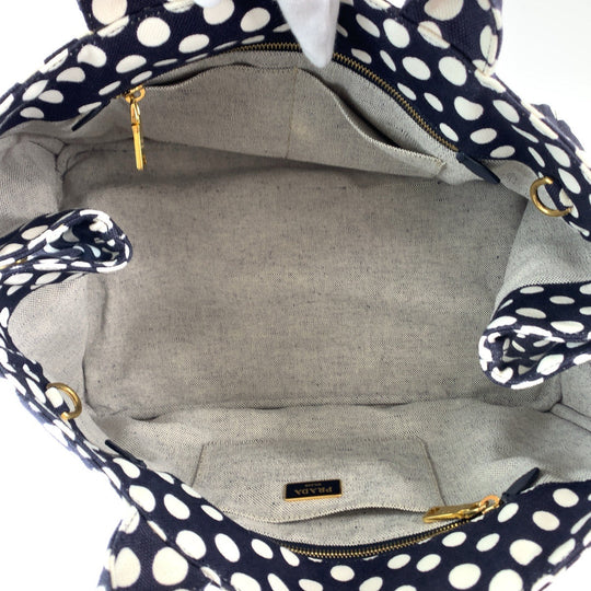 PRADA Tote Bag BN1872 canvas Navy White Gold Metal Canapa Bag Shoulder Bag 2way Canapa Dot Women Used Authentic