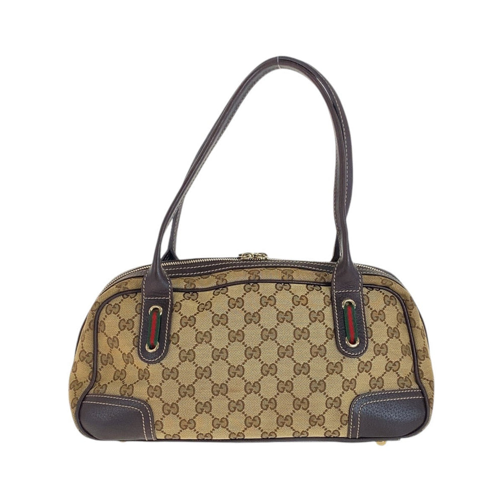 GUCCI Shoulder Bag 161720 GG canvas, leather Beige Brown Gold Metal Shoulder Bag handbag Prince Shelley Line Women Used Authentic