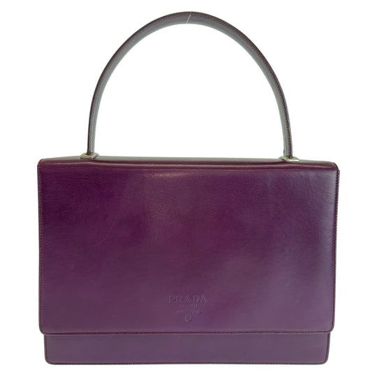 PRADA Handbag leather Purple SilverMetal Handbag Logo embossed Women Used Authentic
