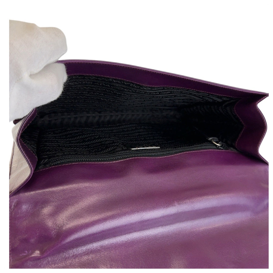 PRADA Handbag leather Purple SilverMetal Handbag Logo embossed Women Used Authentic
