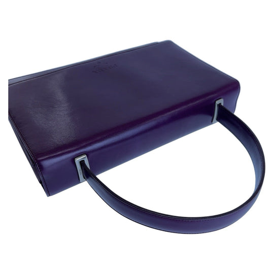PRADA Handbag leather Purple SilverMetal Handbag Logo embossed Women Used Authentic