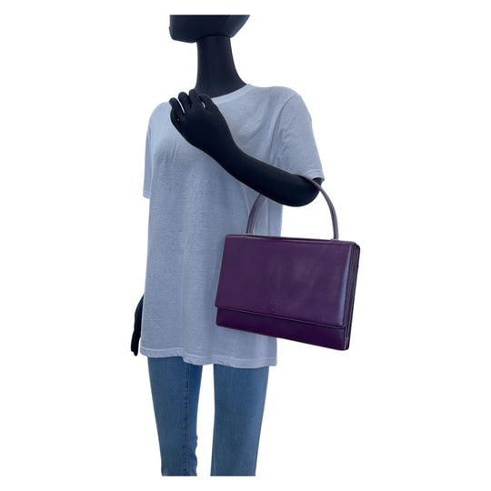 PRADA Handbag leather Purple SilverMetal Handbag Logo embossed Women Used Authentic