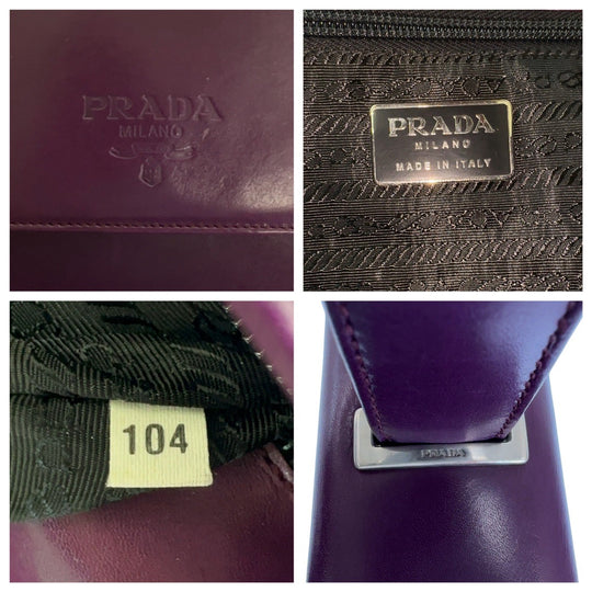 PRADA Handbag leather Purple SilverMetal Handbag Logo embossed Women Used Authentic