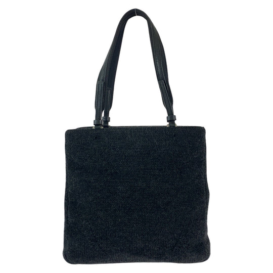 PRADA Tote Bag wool Black SilverMetal Tote Bag Shoulder Bag Triangle With logo Women Used Authentic
