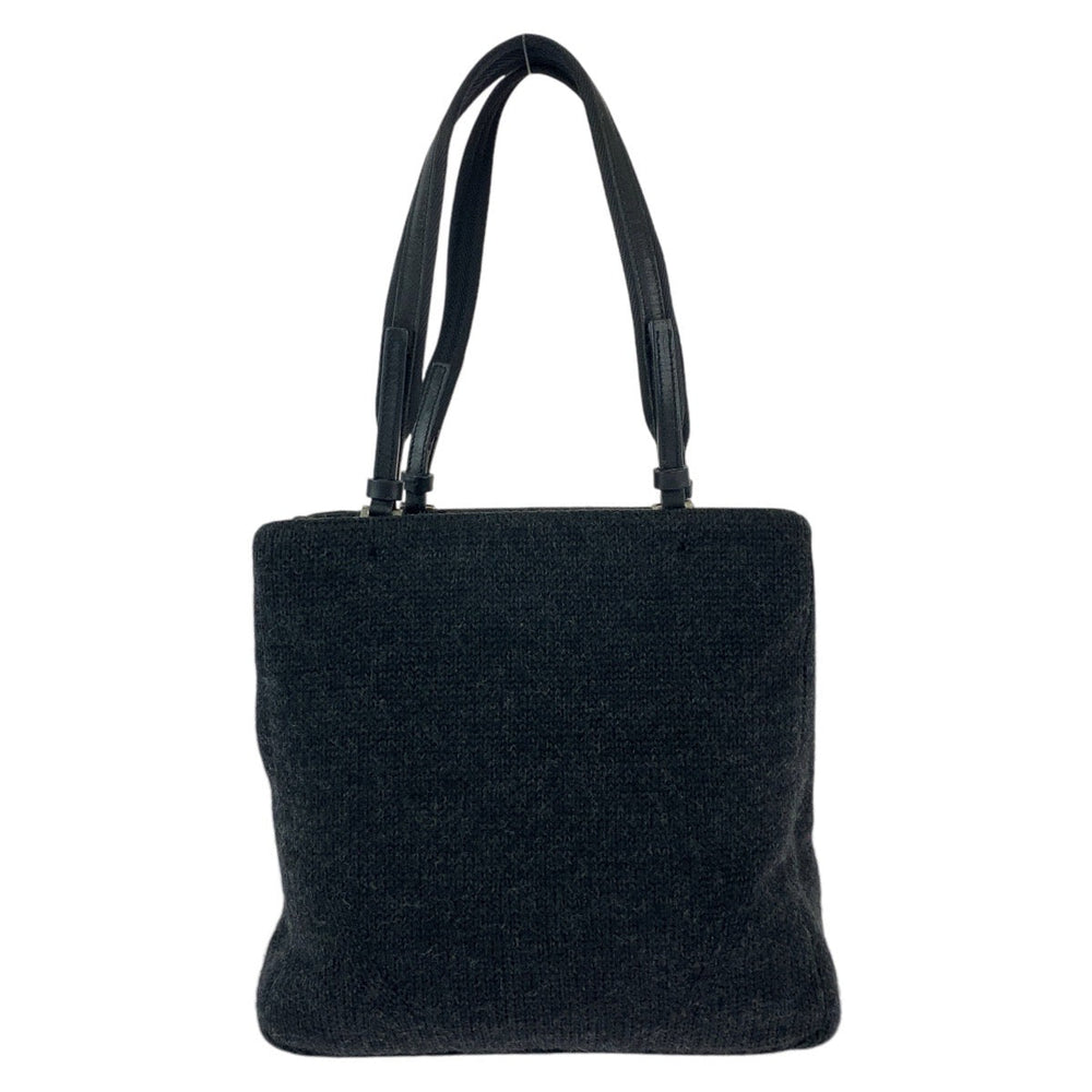 PRADA Tote Bag wool Black SilverMetal Tote Bag Shoulder Bag Triangle With logo Women Used Authentic