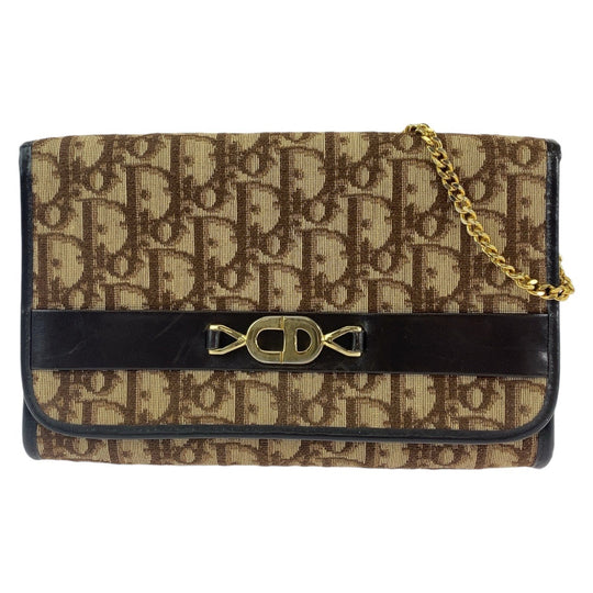 Christian Dior Shoulder Bag Canvas, Leather Brown Beige Gold Metal Shoulder Bag ChainShoulder Bag Trotter Women Used Authentic