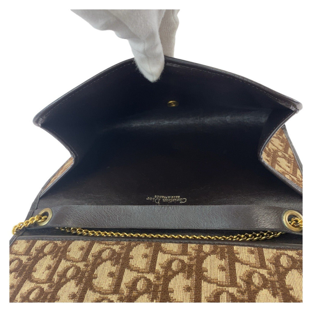 Christian Dior Shoulder Bag Canvas, Leather Brown Beige Gold Metal Shoulder Bag ChainShoulder Bag Trotter Women Used Authentic