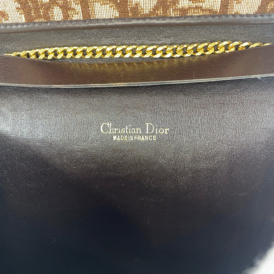 Christian Dior Shoulder Bag Canvas, Leather Brown Beige Gold Metal Shoulder Bag ChainShoulder Bag Trotter Women Used Authentic