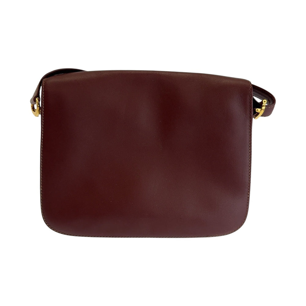 CARTIER Shoulder Bag leather Wine Red Bordeaux Gold Metal Crossbody Shoulder Bag Pochette Must Line Women Used Authentic