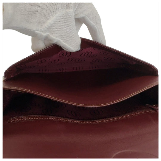 CARTIER Shoulder Bag leather Wine Red Bordeaux Gold Metal Crossbody Shoulder Bag Pochette Must Line Women Used Authentic