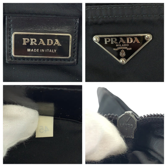 PRADA Shoulder Bag Nylon Black SilverMetal Shoulder BagMessenger Bag Test Triangle With logo mens Used Authentic