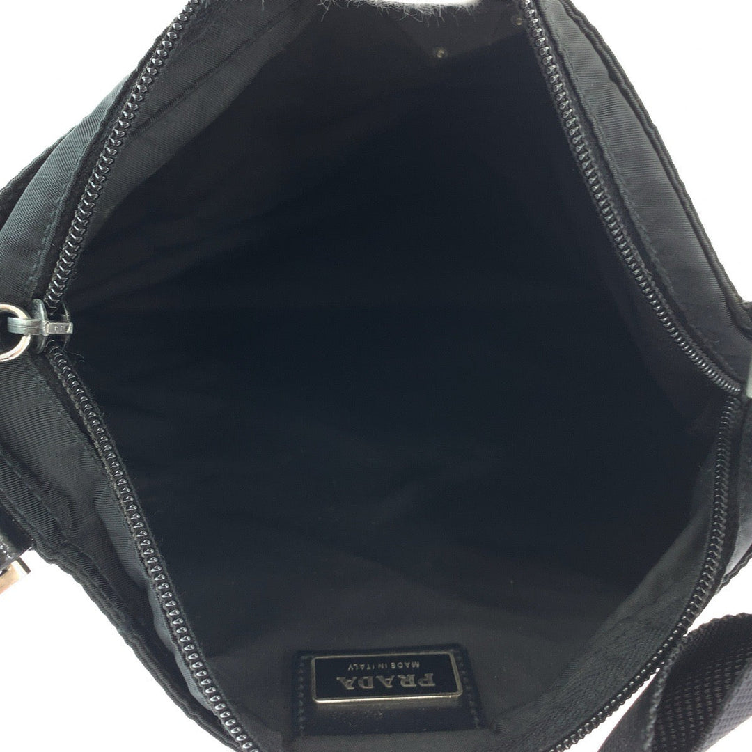 PRADA Shoulder Bag Nylon Black SilverMetal Shoulder BagMessenger Bag Test Triangle With logo mens Used Authentic