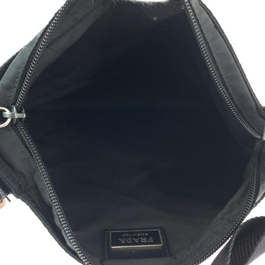 PRADA Shoulder Bag Nylon Black SilverMetal Shoulder BagMessenger Bag Test Triangle With logo mens Used Authentic