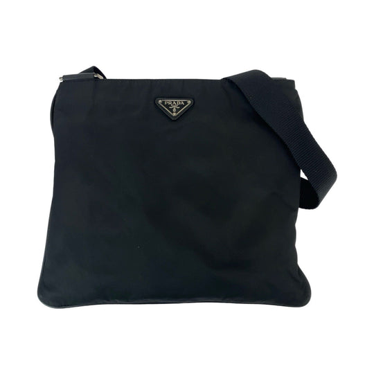 PRADA Shoulder Bag Nylon Black SilverMetal Crossbody Shoulder Bag Messenger Bag Test Triangle With logo mens Used Authentic