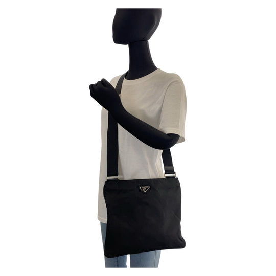 PRADA Shoulder Bag Nylon Black SilverMetal Crossbody Shoulder Bag Messenger Bag Test Triangle With logo mens Used Authentic