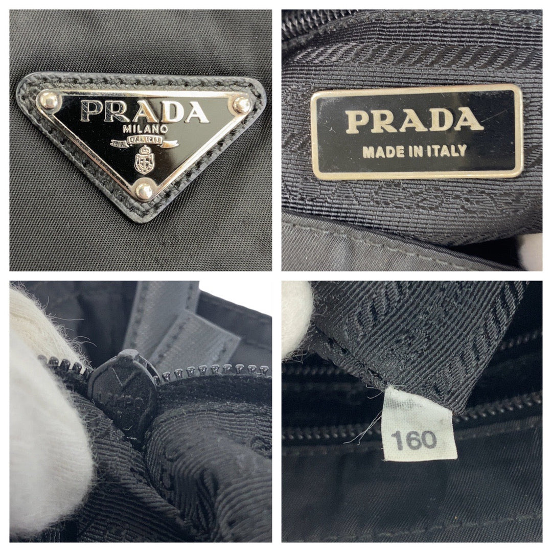 PRADA Shoulder Bag Nylon Black SilverMetal Crossbody Shoulder Bag Messenger Bag Test Triangle With logo mens Used Authentic