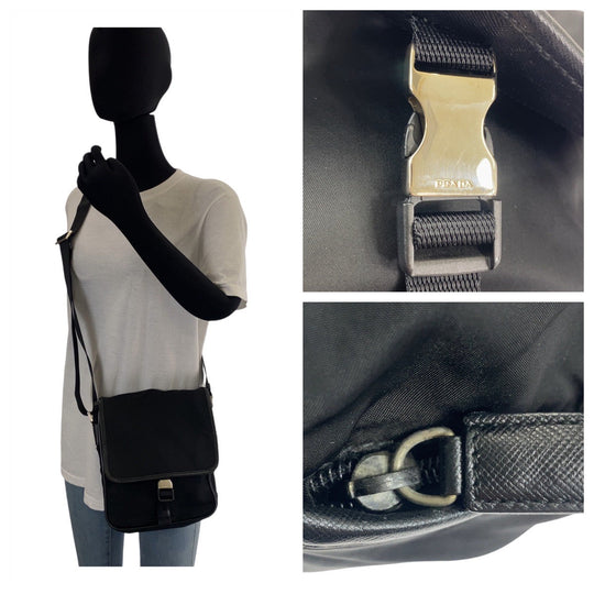 PRADA Shoulder Bag Nylon Black SilverMetal Crossbody Shoulder Bag Messenger Bag Test Triangle With logo Women Used Authentic