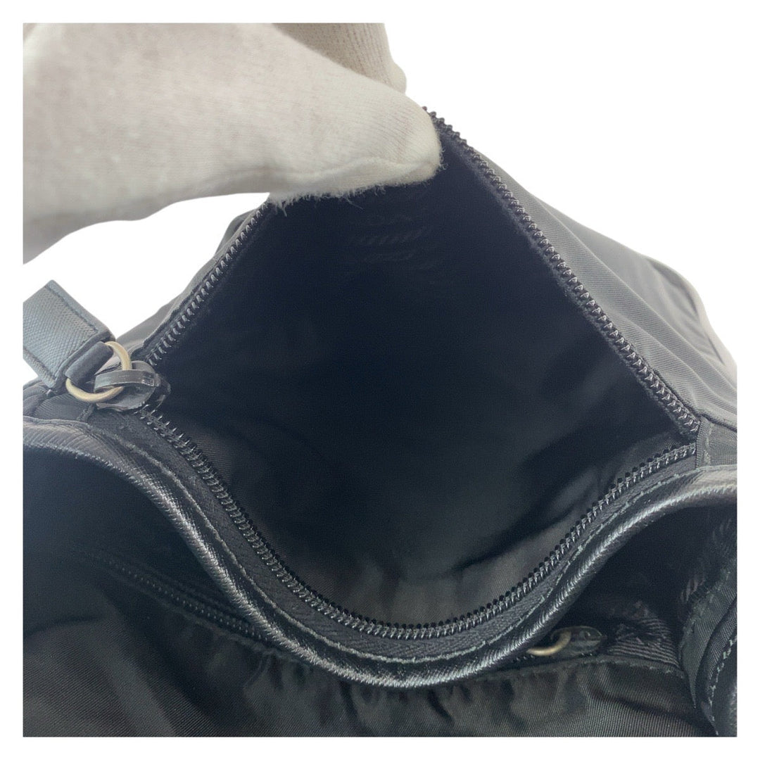 PRADA Shoulder Bag Nylon Black SilverMetal Crossbody Shoulder Bag Messenger Bag Test Triangle With logo Women Used Authentic