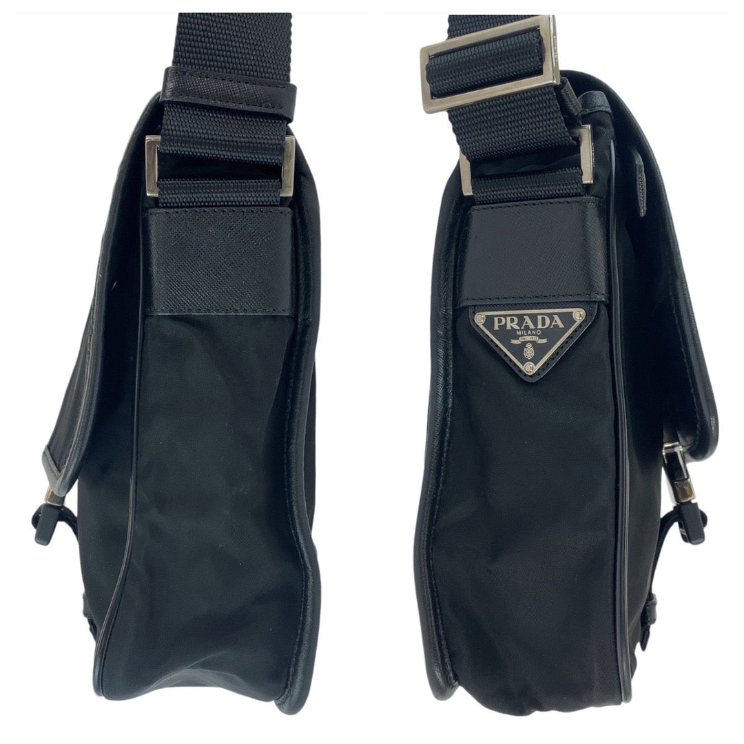 PRADA Shoulder Bag Nylon Black SilverMetal Crossbody Shoulder Bag Messenger Bag Test Triangle With logo Women Used Authentic