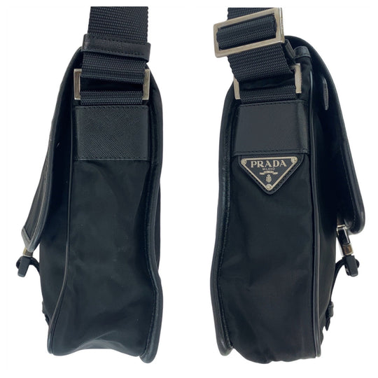 PRADA Shoulder Bag Nylon Black SilverMetal Crossbody Shoulder Bag Messenger Bag Test Triangle With logo Women Used Authentic