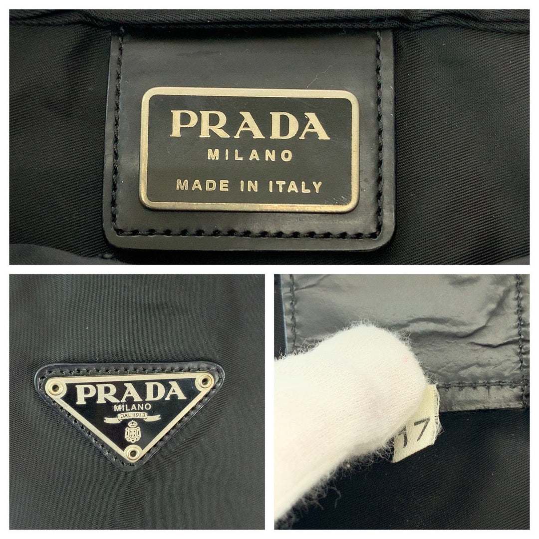 PRADA Shoulder Bag Nylon Black SilverMetal Shoulder Bag Messenger bag Test Triangle With logo Women Used Authentic