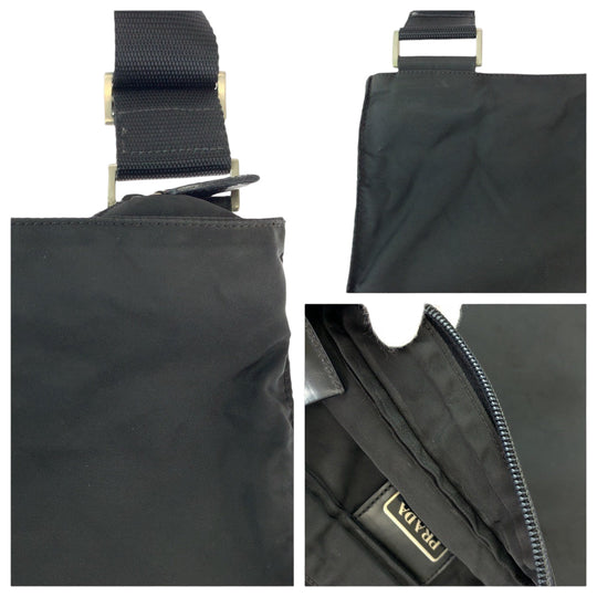 PRADA Shoulder Bag Nylon Black SilverMetal Shoulder Bag Messenger bag Test Triangle With logo Women Used Authentic