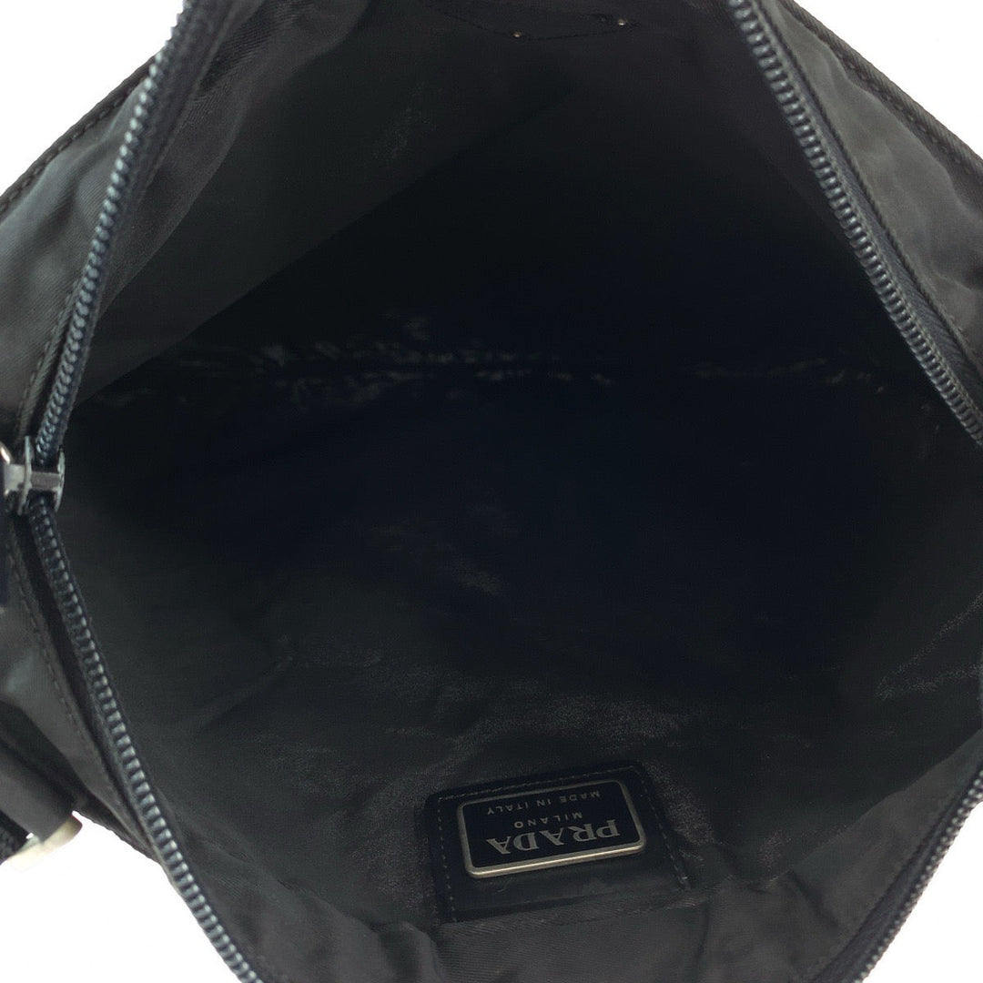 PRADA Shoulder Bag Nylon Black SilverMetal Shoulder Bag Messenger bag Test Triangle With logo Women Used Authentic