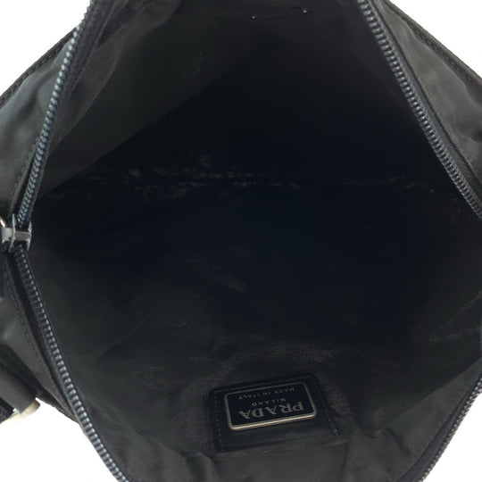 PRADA Shoulder Bag Nylon Black SilverMetal Shoulder Bag Messenger bag Test Triangle With logo Women Used Authentic