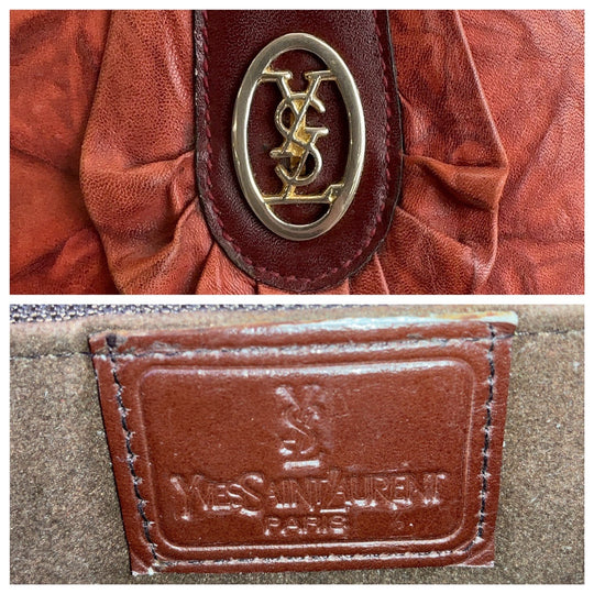 Yves Saint Laurent Shoulder Bag leather Red Gold Metal Crossbody Shoulder Bag Pochette YSL Women Used Authentic