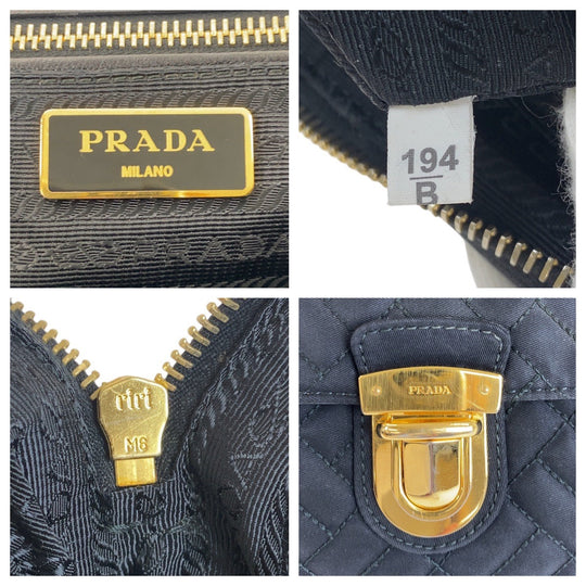 PRADA Shoulder Bag Nylon Black GoldMetal Shoulder Bag ChainShoulder Bag Test suit quilting Women Used Authentic