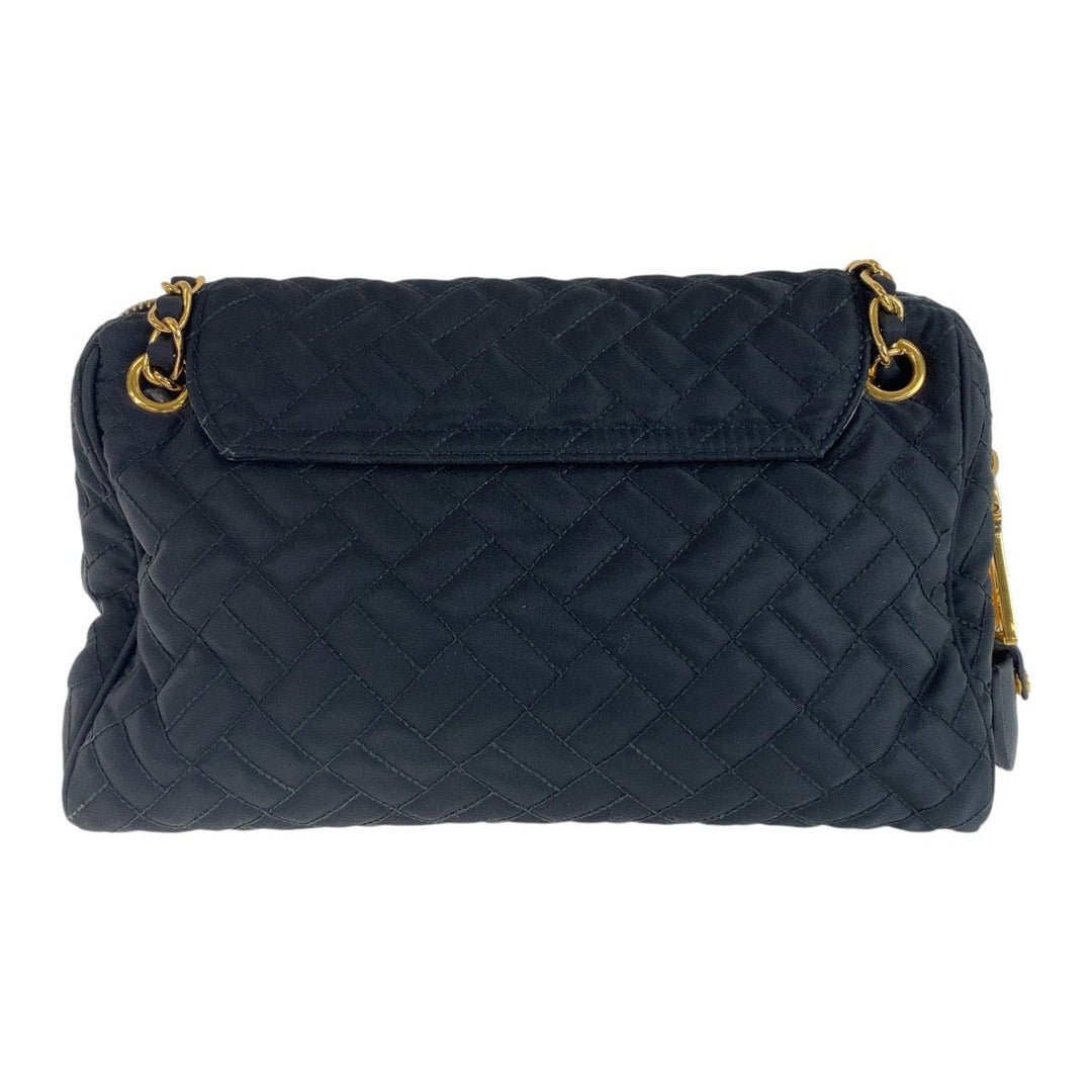 PRADA Shoulder Bag Nylon Black GoldMetal Shoulder Bag ChainShoulder Bag Test suit quilting Women Used Authentic