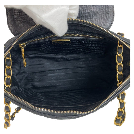 PRADA Shoulder Bag Nylon Black GoldMetal Shoulder Bag ChainShoulder Bag Test suit quilting Women Used Authentic