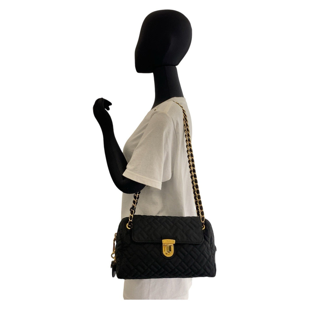 PRADA Shoulder Bag Nylon Black GoldMetal Shoulder Bag ChainShoulder Bag Test suit quilting Women Used Authentic