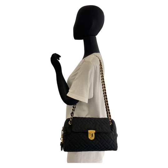 PRADA Shoulder Bag Nylon Black GoldMetal Shoulder Bag ChainShoulder Bag Test suit quilting Women Used Authentic