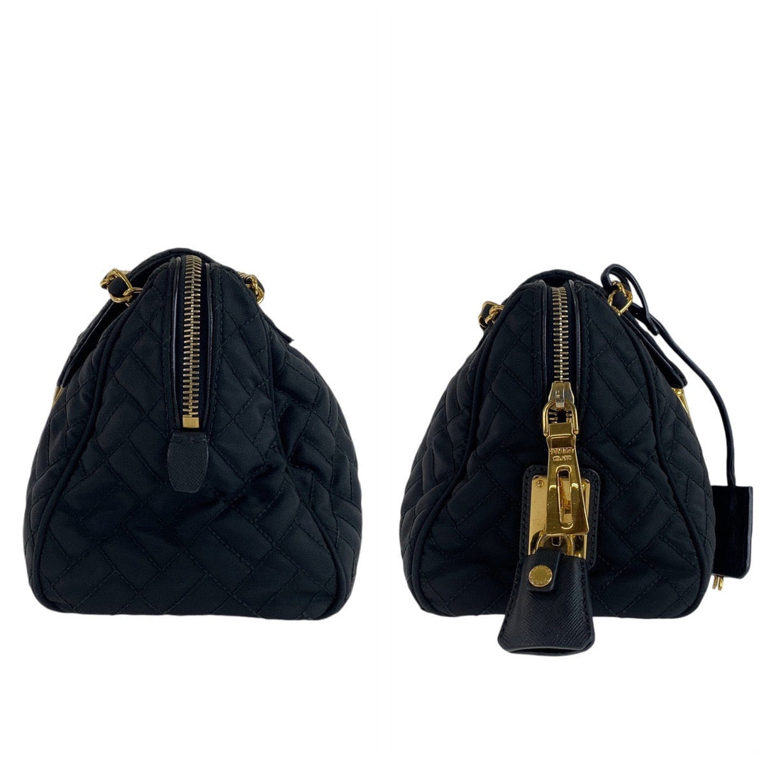 PRADA Shoulder Bag Nylon Black GoldMetal Shoulder Bag ChainShoulder Bag Test suit quilting Women Used Authentic