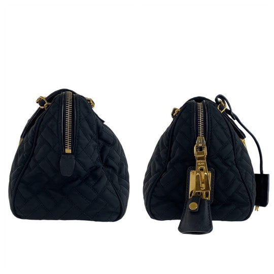 PRADA Shoulder Bag Nylon Black GoldMetal Shoulder Bag ChainShoulder Bag Test suit quilting Women Used Authentic