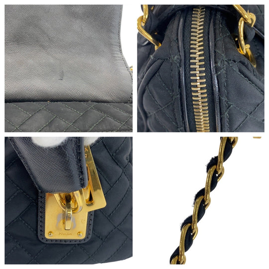 PRADA Shoulder Bag Nylon Black GoldMetal Shoulder Bag ChainShoulder Bag Test suit quilting Women Used Authentic