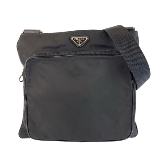 PRADA Shoulder Bag Nylon Black SilverMetal Crossbody Shoulder Bag Messenger Bag Test Triangle With logo Women Used Authentic