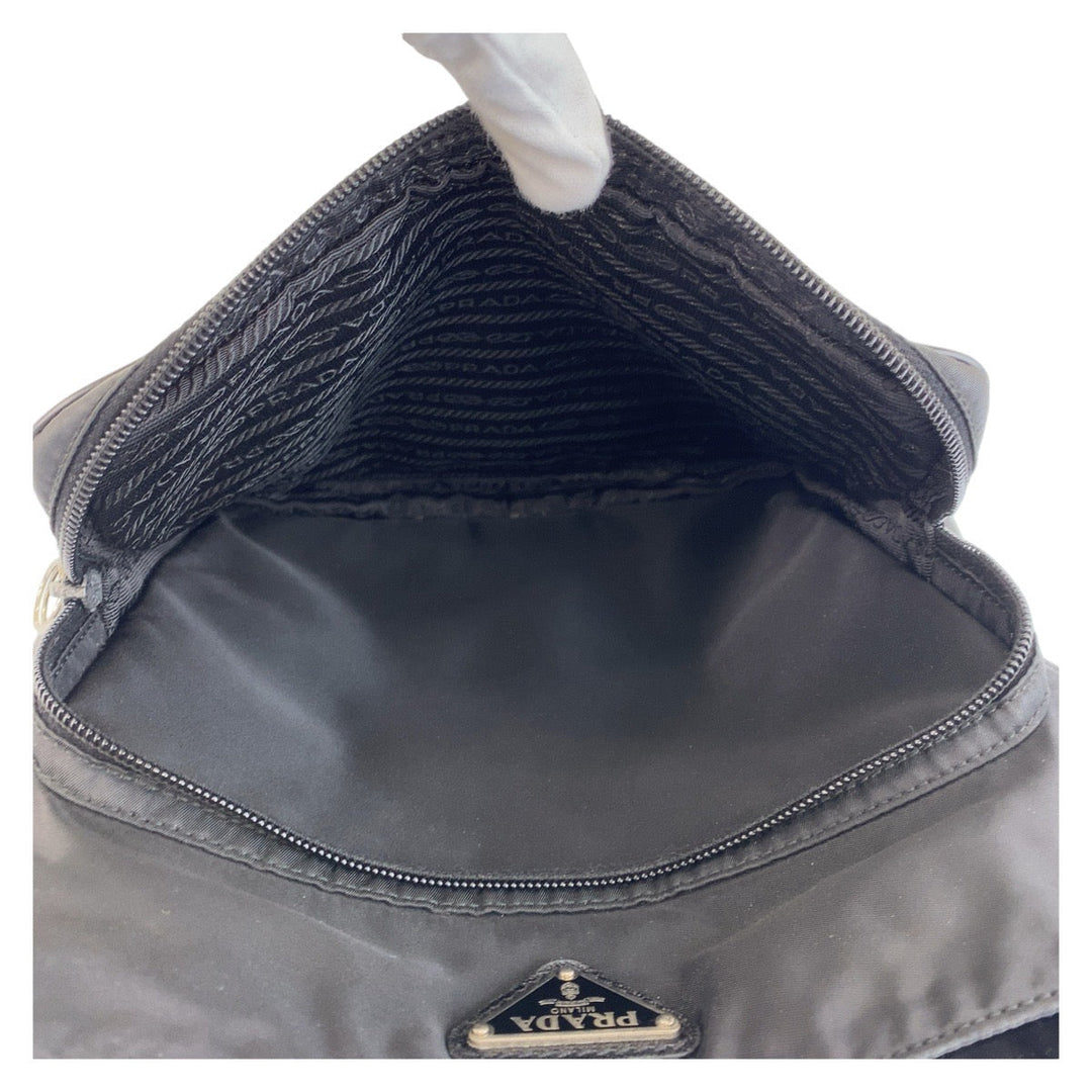 PRADA Shoulder Bag Nylon Black SilverMetal Crossbody Shoulder Bag Messenger Bag Test Triangle With logo Women Used Authentic